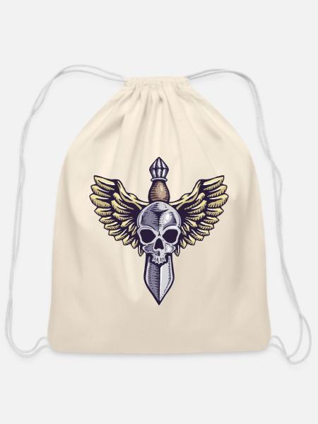 Wings Skull Tattoo - Cotton Drawstring Bag - natural