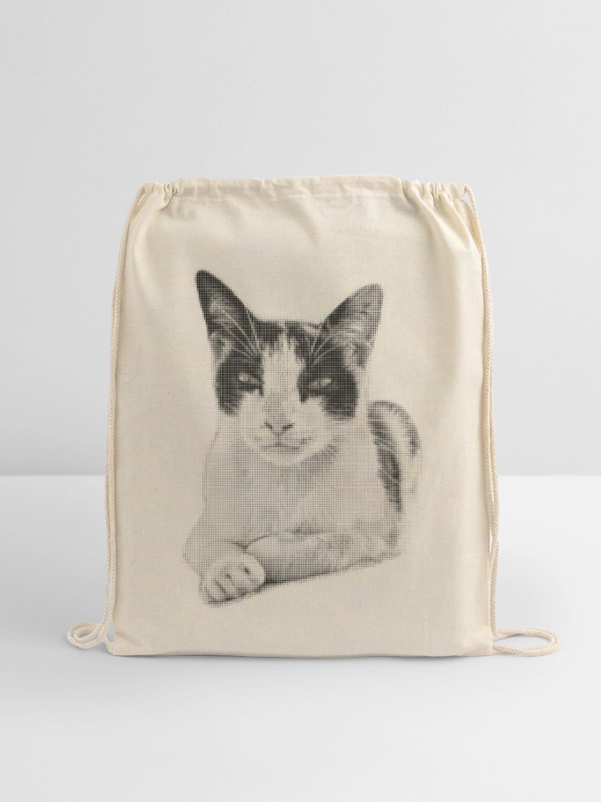 Calico Cat Halftone - Cotton Drawstring Bag - natural - Front