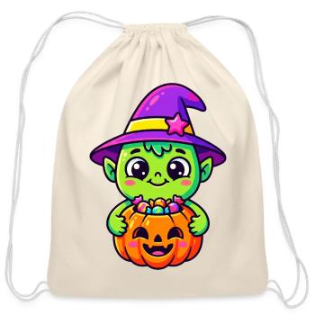 Cute Pumpkin Goblin Witch - Cotton Drawstring Bag - natural - Front
