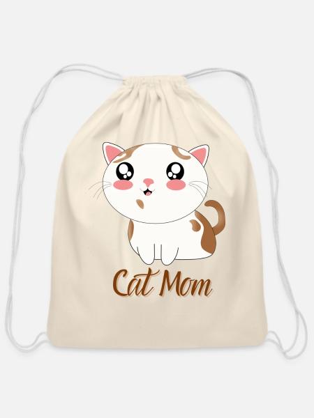 Cat Mom - Cotton Drawstring Bag - natural