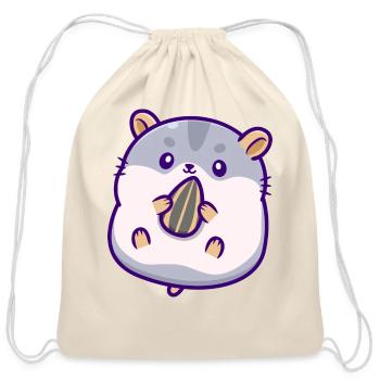 Cute Hamster Eating Sunflower Seed - Cotton Drawstring Bag - natural - Front