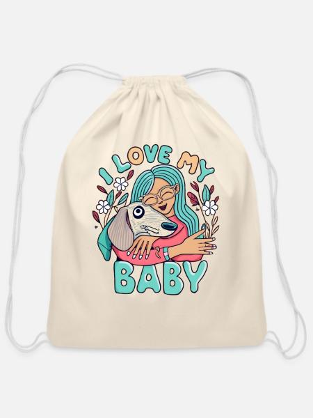 Dachshund Love Baby 3 - Cotton Drawstring Bag - natural