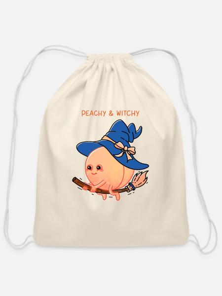 Peachy and Witchy - Cotton Drawstring Bag - natural