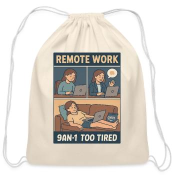 Remote Work Too Tired Cartoon - Cotton Drawstring Bag - natural - Front