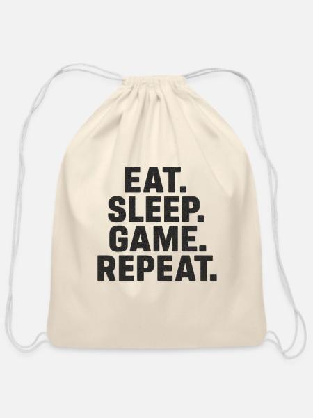 Eat Sleep Game Repeat Graphic Tee - Cotton Drawstring Bag - natural
