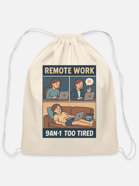 Remote Work Fatigue Comic - Cotton Drawstring Bag - natural
