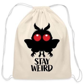 Stay Weird Creepy Cute Mothman Cryptid - Cotton Drawstring Bag - natural - Front