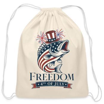 4th of July Freedom Fishing Bass Patriotic USA Gif - Cotton Drawstring Bag - natural - Front