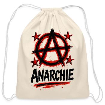 Red Anarchy Symbol With Stars And Text Design - Cotton Drawstring Bag - natural - Front