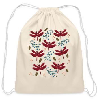 Red Dragonflies - Cotton Drawstring Bag - natural - Front