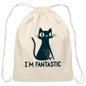 I'm fantastic cat silhouette minimalistic - Cotton Drawstring Bag - natural - Front