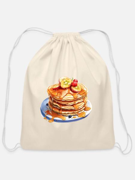 Pancakes With Kiwi And Cherry - Cotton Drawstring Bag - natural