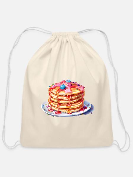 Pancakes With Pink Syrup And Candy - Cotton Drawstring Bag - natural