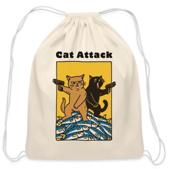 Cat Attack Funny Cats  - Cotton Drawstring Bag - natural - Front
