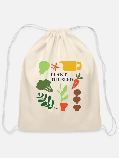 Plant the Seed - Garden Party - Vegan Vibes - Cotton Drawstring Bag - natural