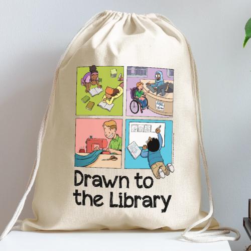 Drawn to the Library - Cotton Drawstring Bag
