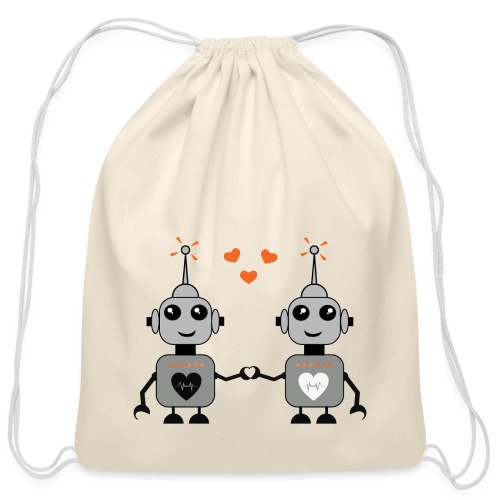 Robot Couple - Cotton Drawstring Bag