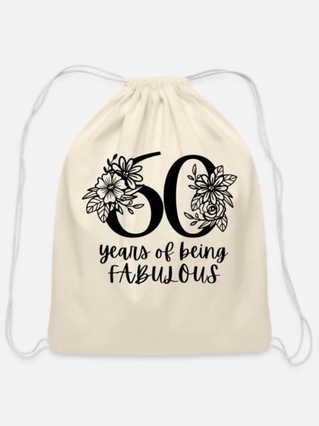 60th Birthday - Cotton Drawstring Bag - natural