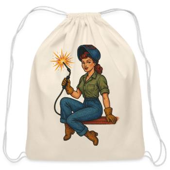 Retro Pinup Welder Spark - Cotton Drawstring Bag - natural - Front