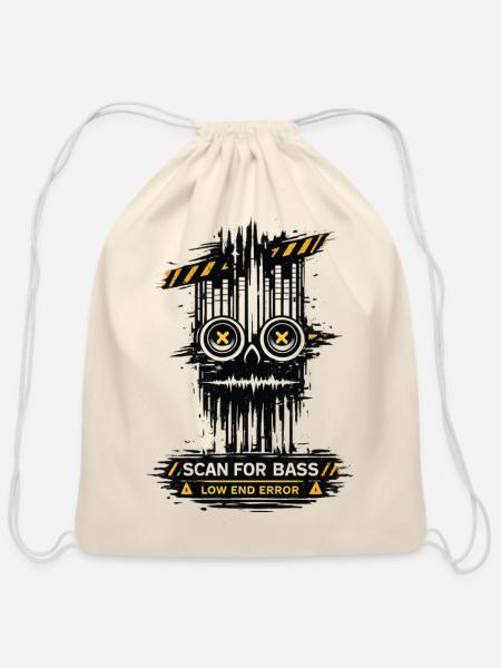 Glitch Skull in Industrial Night - Cotton Drawstring Bag - natural