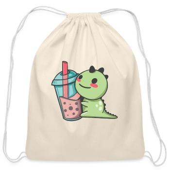 DINOSAUR WITH BUBBLE TEA - Cotton Drawstring Bag - natural - Front