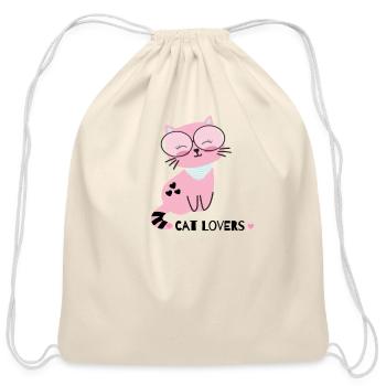 Funny cat lovers - Cotton Drawstring Bag - natural - Front