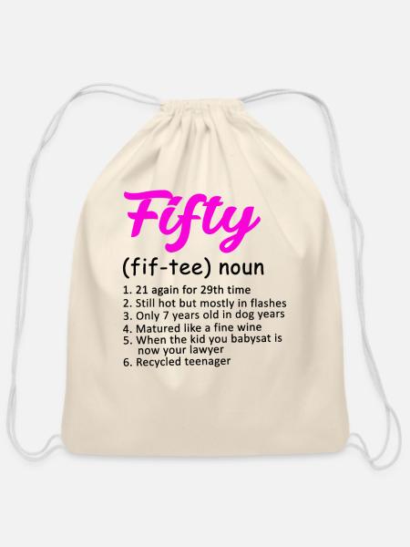 50th Birthday - Cotton Drawstring Bag - natural
