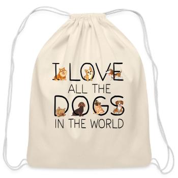 I Love All The Dogs In The World Dog Lovers Gifts - Cotton Drawstring Bag - natural - Front