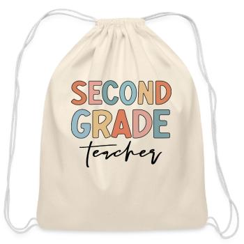 Second Grade Teacher Elementary Teacher Grade - Cotton Drawstring Bag - natural - Front