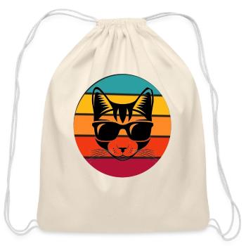Funny cat with glasses - Cotton Drawstring Bag - natural - Front