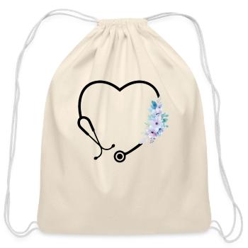 Floral Stethoscope - Cotton Drawstring Bag - natural - Front