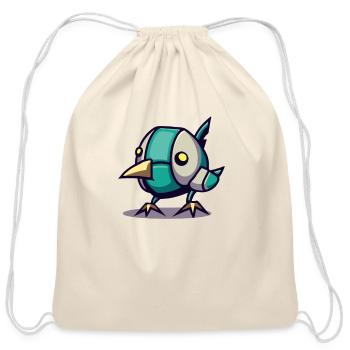 robot chicken little bird - Cotton Drawstring Bag - natural - Front