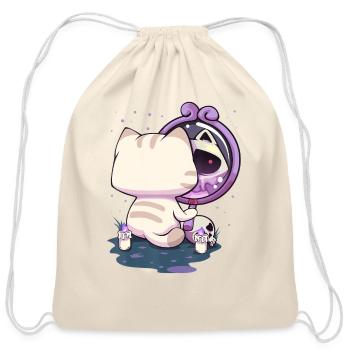 Pastel Goth Kawaii Sad Cat With Mirror - Cotton Drawstring Bag - natural - Front