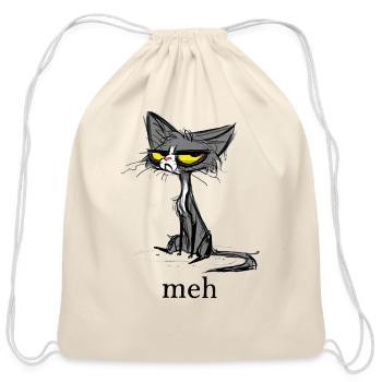 Funny Meh Cat Gift for Cat Lovers T Shirt - Cotton Drawstring Bag - natural - Front