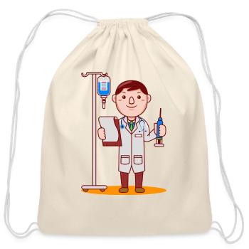Cute Doctor Cartoon green - Cotton Drawstring Bag - natural - Front