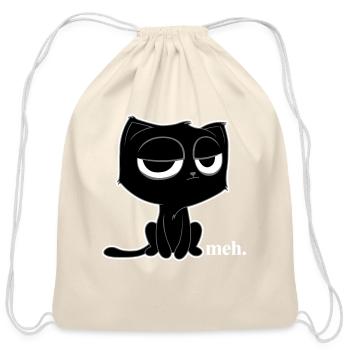 Funny Meh Cat Cute Kitty Cat Hooded - Cotton Drawstring Bag - natural - Front