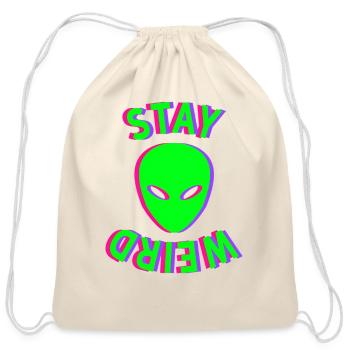 Awesome Stay Weird Alien Face Glitch Ufo Extraterr - Cotton Drawstring Bag - natural - Front