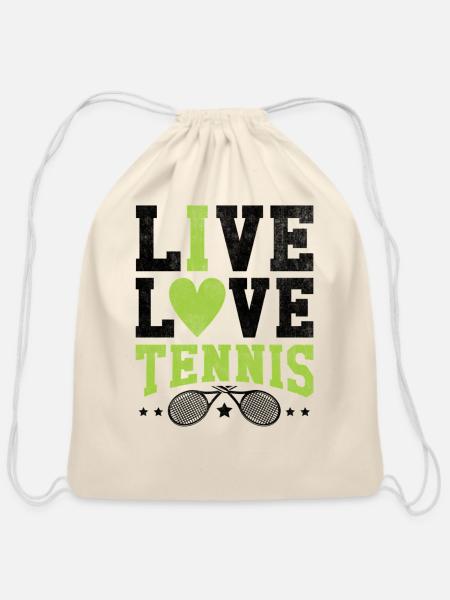 Live Love Tennis And Tennis Fan - Cotton Drawstring Bag - natural