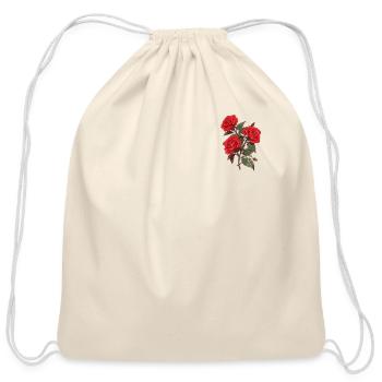 Patch Red Roses Lover Vintage Floral Flowers Pun - Cotton Drawstring Bag - natural - Front
