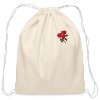 Cool Patch Red Flowers Lover Vintage Novelty Roses - Cotton Drawstring Bag - natural - Front