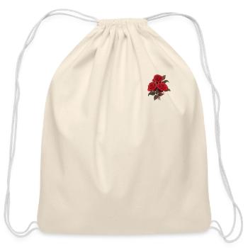 Logo Red Roses Patch Vintage Flowers Lover Novelty - Cotton Drawstring Bag - natural - Front