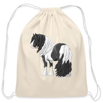 Black Piebald Pinto Gypsy Vanner Cob Tinker Draft - Cotton Drawstring Bag - natural - Front