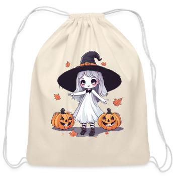 Cute Ghost Witch - Cotton Drawstring Bag - natural - Front