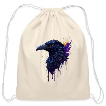 "Raven's Call" - Cotton Drawstring Bag - natural - Front