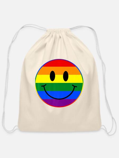 Smile Face Rainbow - Cotton Drawstring Bag - natural