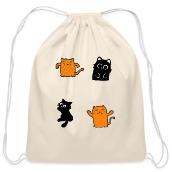Orange And Black Cat - Cotton Drawstring Bag - natural - Front
