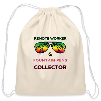 Remote worker and fountain pens collector - Cotton Drawstring Bag - natural - Front