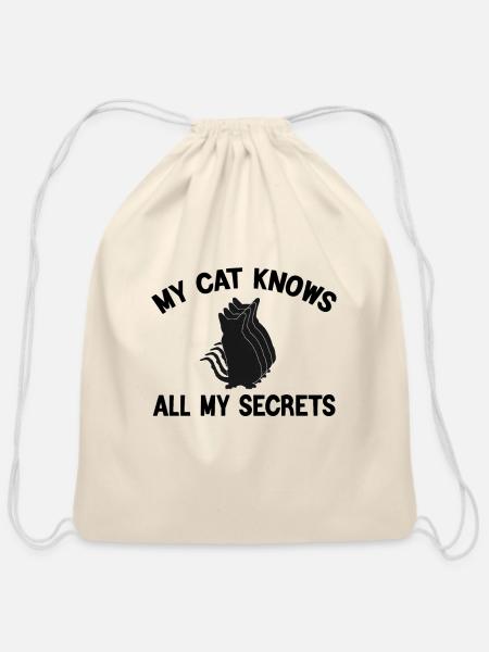 My Cat Knows All My Secrets - Cotton Drawstring Bag - natural