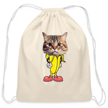 Funny cat banana meme for cat lovers. - Cotton Drawstring Bag - natural - Front