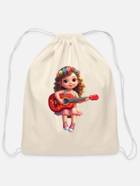 Girl playing guitar - Cotton Drawstring Bag - natural